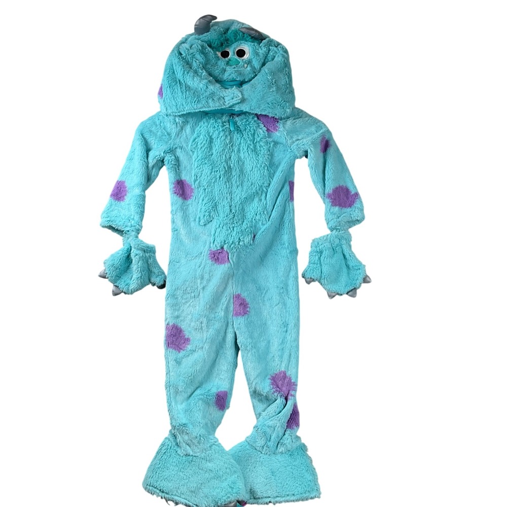 Disney Monsters Inc Sulley Costume Toddler 3-4T Blue Fuzzy Hooded Jumpsuit